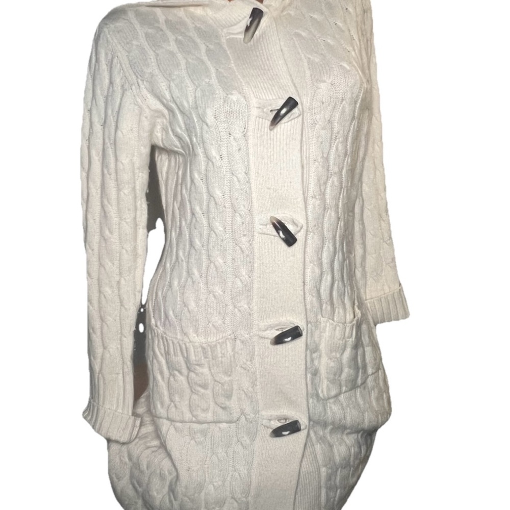 GAP Women's Ivory Cable Knit Cardigan Sweater S Toggle Wool Cashmere Angora Y2K - Picture 7 of 11